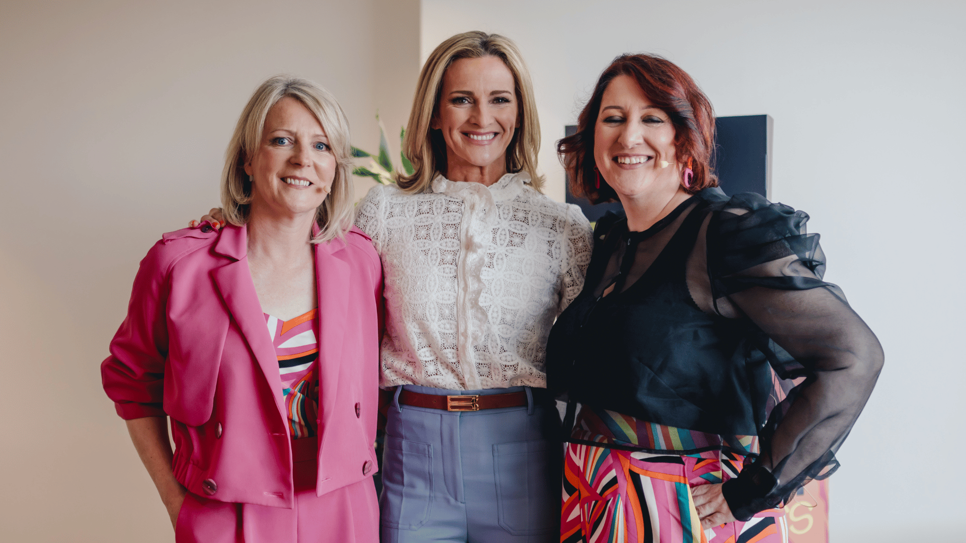 Impact Players founders Sinead Sharkey Steenson and Lisa Strutt with guest speaker Gabby Logan at the 2025 conference at ICC Belfast