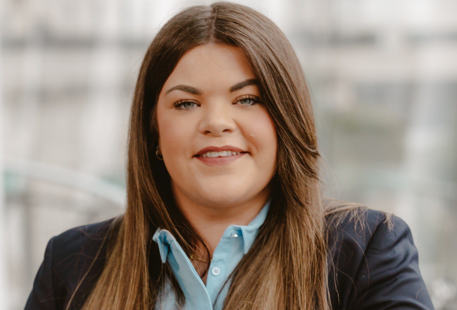 Event Manager, Jessica Mooney photographed in Bar 2 with Belfast skyline in the background