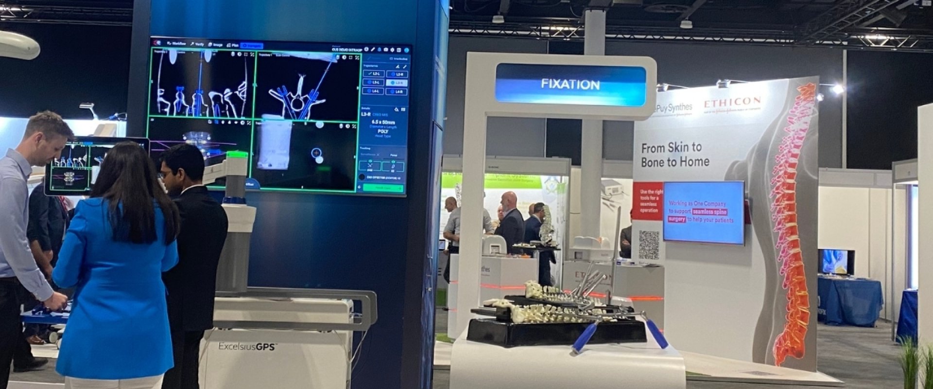 Hall 1 setup for the British Association of Spine Surgeons (BASS) as delegates gather around different exhibition stands such as 'stryker'.