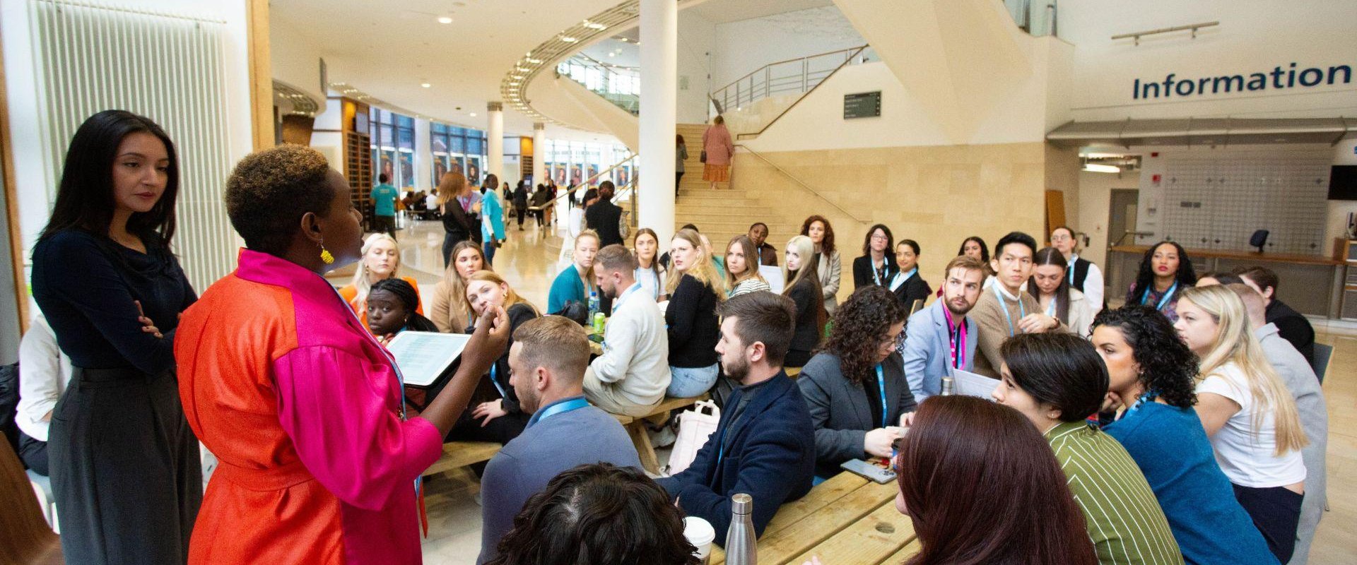 Delegates gathered in Cityside Concourse during One Young World 2023