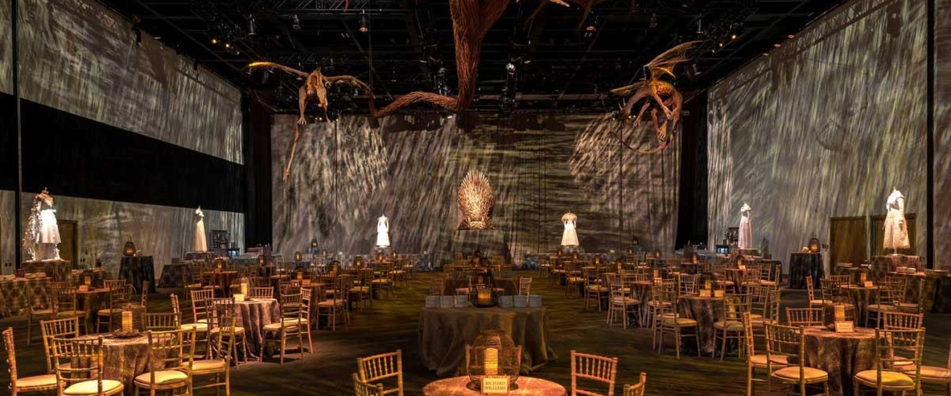 Hall one, Game of thrones themed room with hanging dragon
