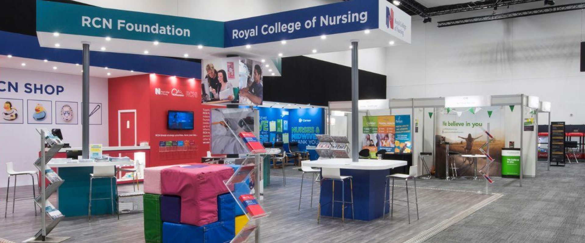 ICC Belfast exhibition venue set up for the Royal College of Nursing trade show in 2018.