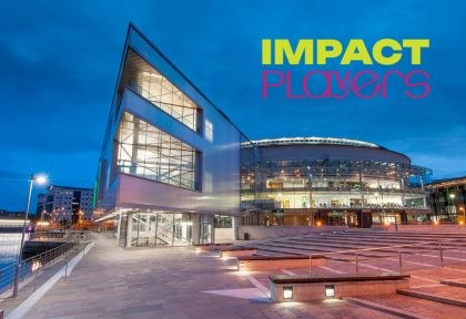 Image of ICC Belfast venue with Impact Players logo in top right corner