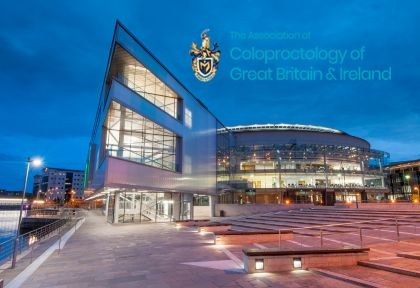 Image of ICC Belfast venue with ACPGBI logo in right corner