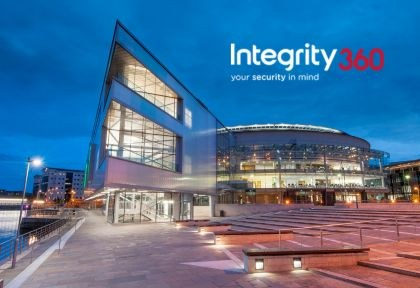 ICC Belfast venue exterior with an image of Integrity 360 logo in top right corner