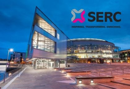 Image of ICC Belfast venue with SERC logo in right corner