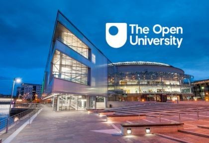 Image of ICC Belfast venue with The Open University logo