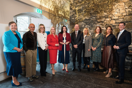 Group of leaders -
Joanne Stuart, Chief Executive NITA,
Wayne Hemingway, Keynote speaker
Laura McCorry, Chief Executive Tourism NI   
Michelle O Neill, First Minister
Emma Little-Pengelly, Deputy First Minister
Joe O' Neill, NITA Chair
Judith Owens, Chief Executive Titanic Belfast
Helen McGorman, Tourism Ireland
Sarah Mackie, Larchfield Estate
David Burns, Chief Executive, Lisburn & Castlereagh City Council