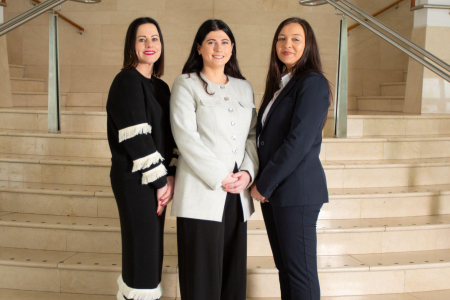 Three female leaders from ICC Belfast pictured on Cityside Concourse