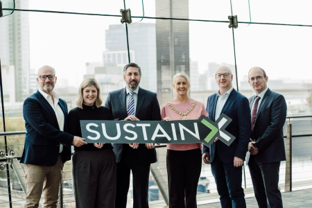 SustainX representatives pose for press shot at ICC Belfast
