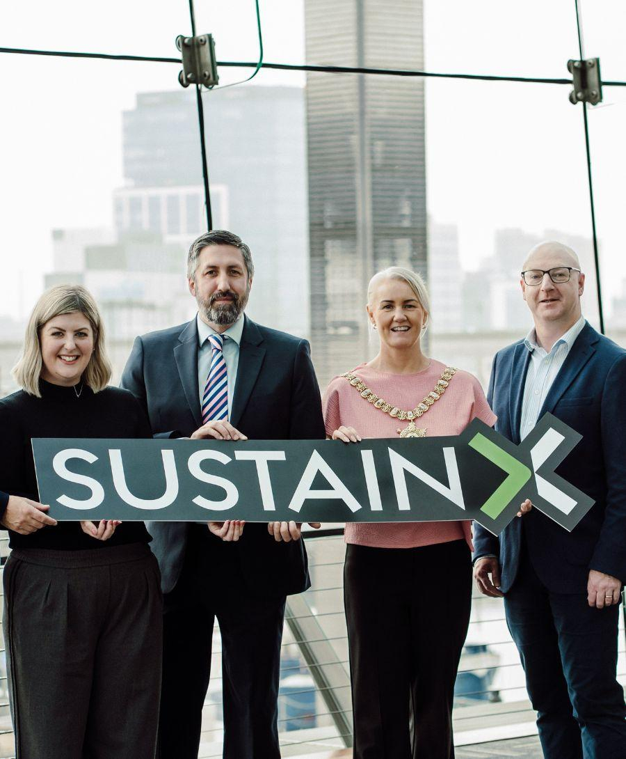 SustainX representatives pose for press shot at ICC Belfast