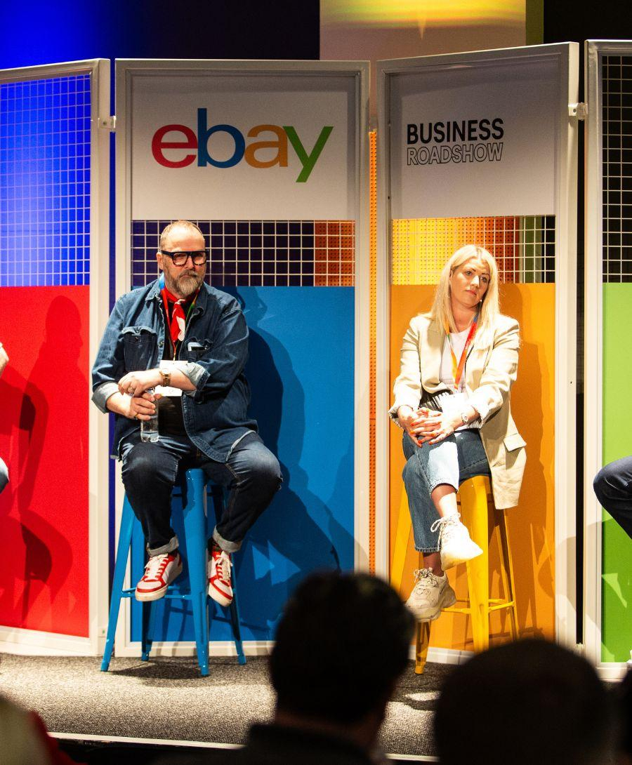 Local eBay sellers, Neil Masey and Catherine Boswell presenting on stage in Hall 2.