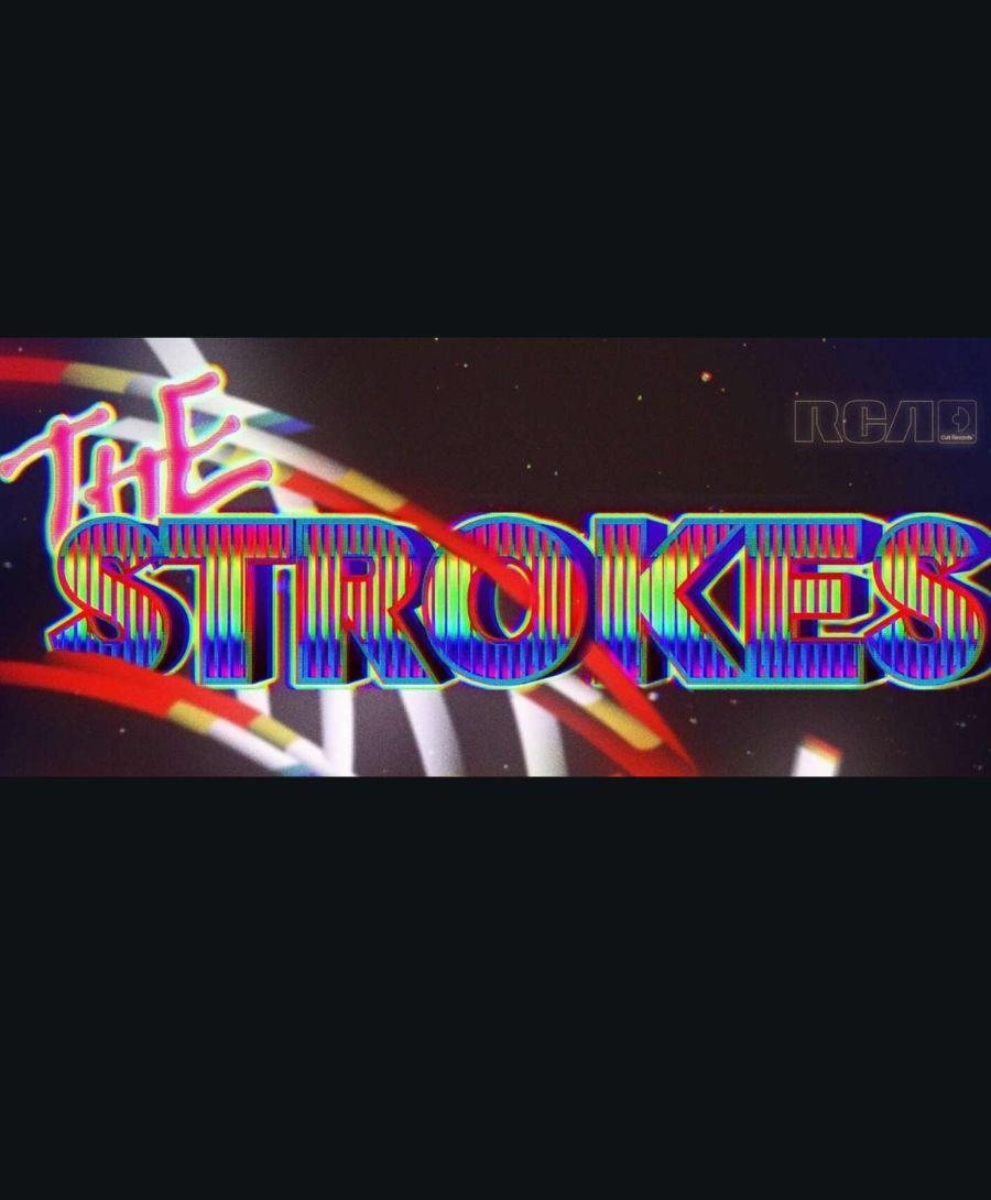 Neon rainbow graphic that reads The Strokes