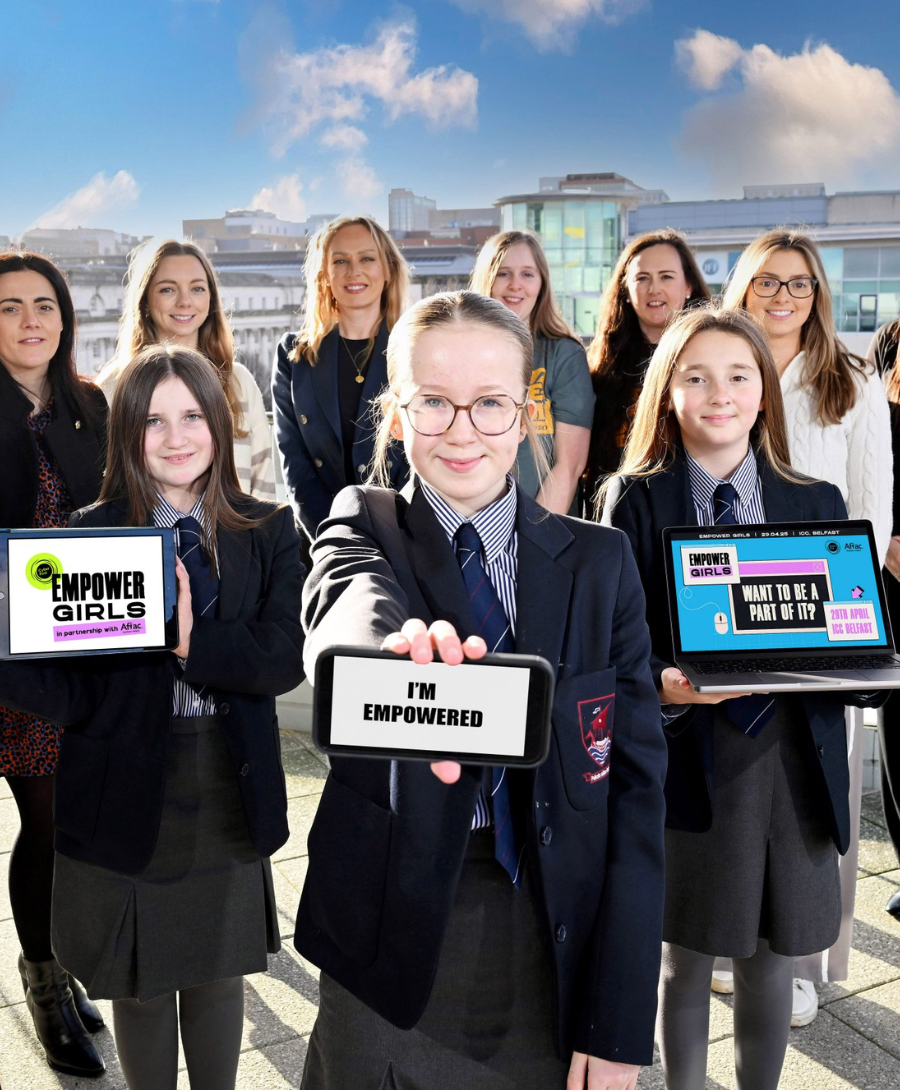 CyberFirst Empower Girls participants pictured on ICC Belfast balcony