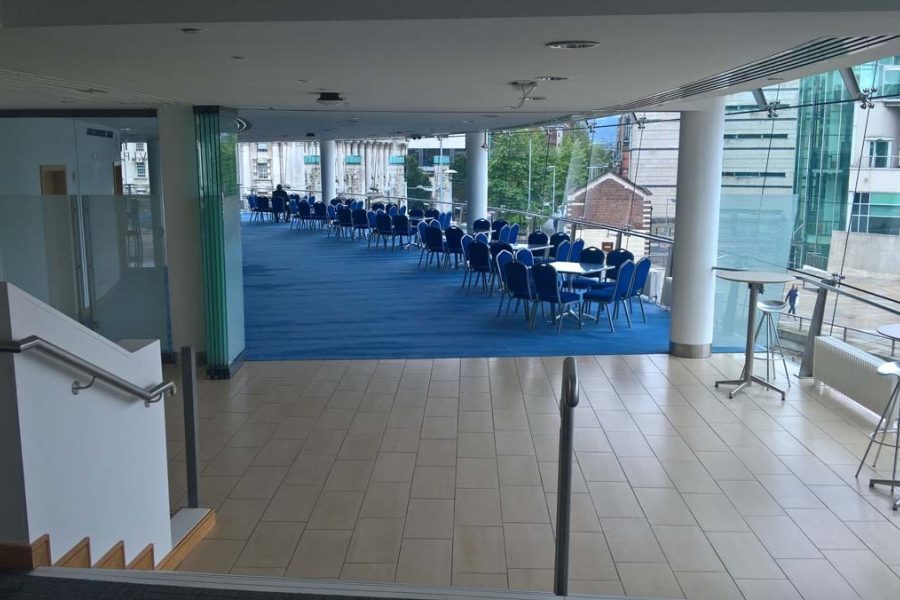 ICC Belfast Bar 1 set up with square tables