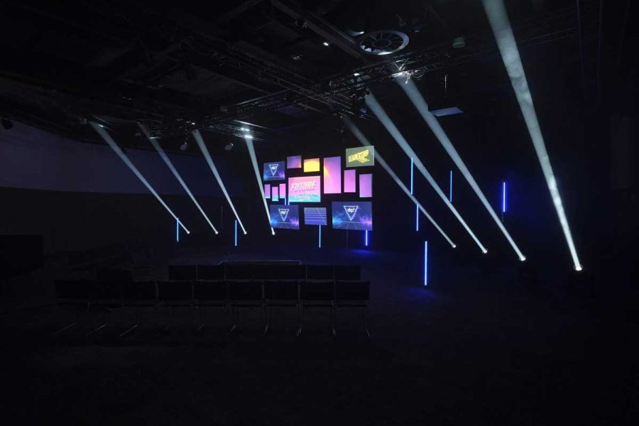 ICC Belfast, Leadership Live set up with lights in Hall Two