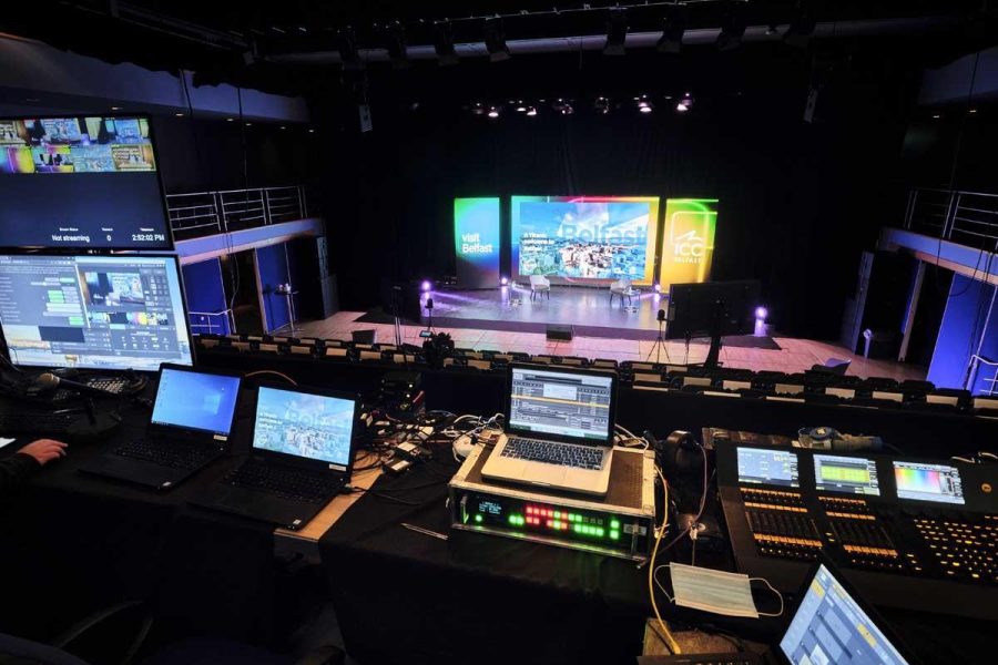 Image taken in front of technical equipment for the Tourism NI webinar in February 2021