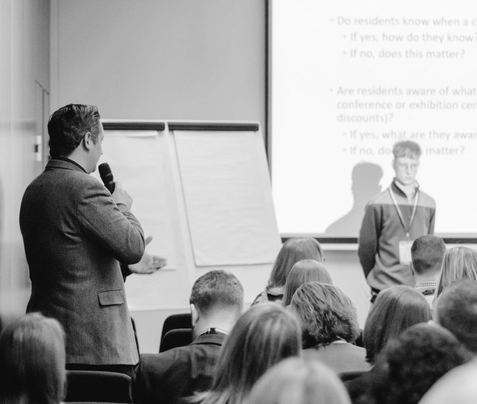 Man presenting in the Level 3 meeting rooms at the ICCA UK & Ireland Chapter Meeting 2024